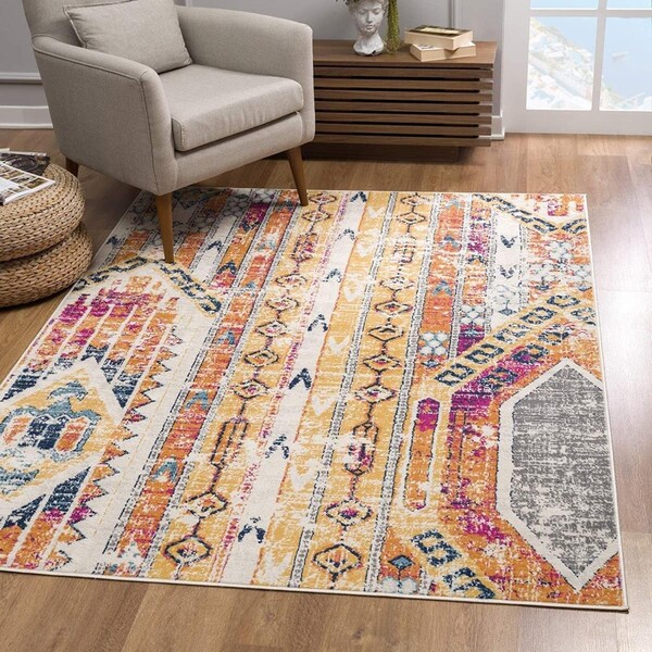 Palacedesigns 2 x 4 ft. Gold & Ivory Distressed Tribal Area Rug PA3096390 - main